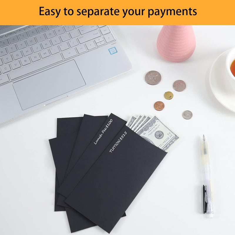 Keketer 100 Pack Cash Envelopes Self adhesive 6.7x3.5 Inch, Fit for Envelope Money Saving Challenge, Black 120 GSM Thick Money Envelopes for Cash, Budgeting, Tips, Check, Coin & Tickets - Image 5